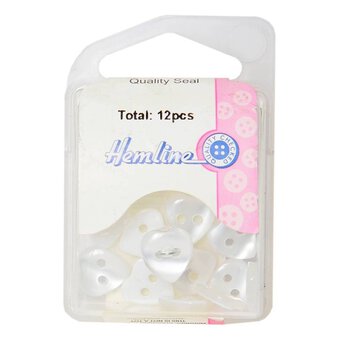 Hemline White Basic Hearts Button 12 Pack