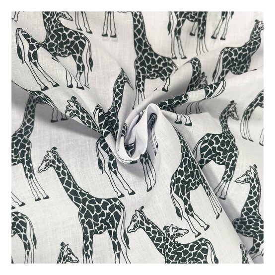 Black and White Giraffe Polycotton Fabric by the Metre image number 1
