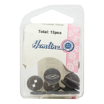 Hemline Grey Basic Fish Eye Button 13 Pack