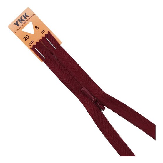 YKK Maroon Concealed Zip 20cm image number 1