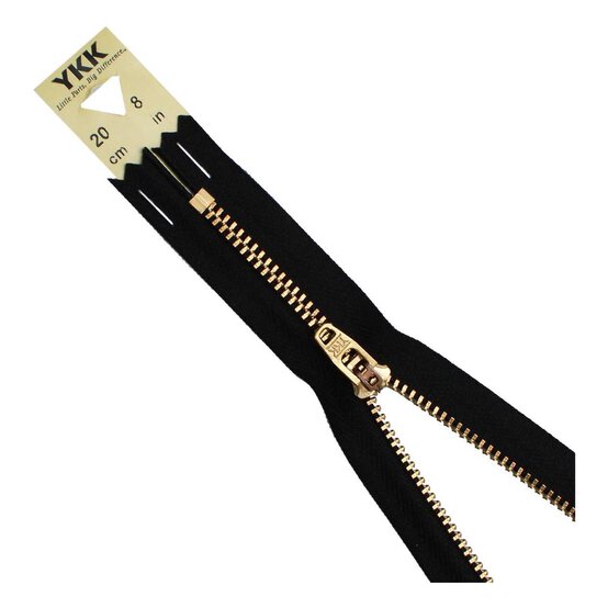 YKK Black Brass Jeans Zip 20cm