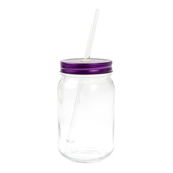 Purple Glass Drinking Jar with a Straw