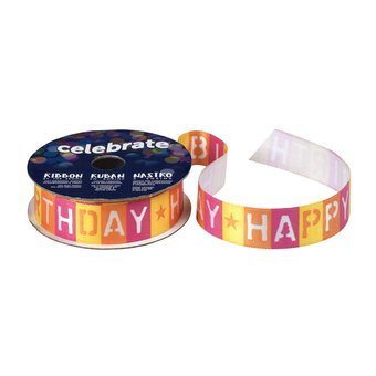 Yellow Happy Birthday Ribbon 15mm x 3.5m