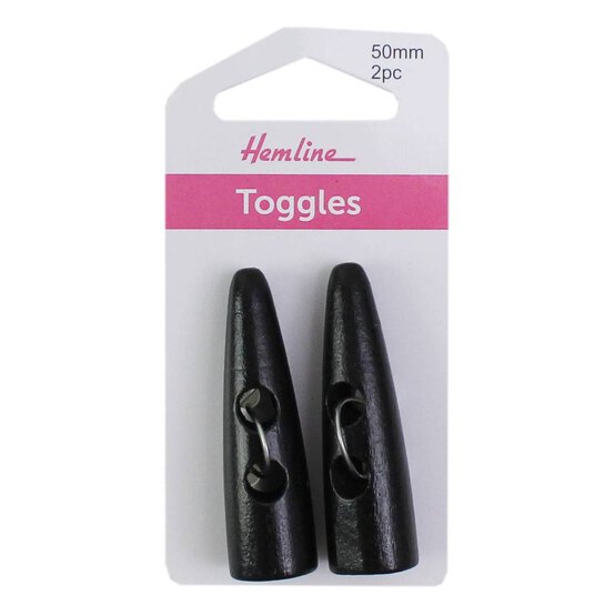 Hemline Black Sharktooth Toggles 50mm 2 Pack image number 2