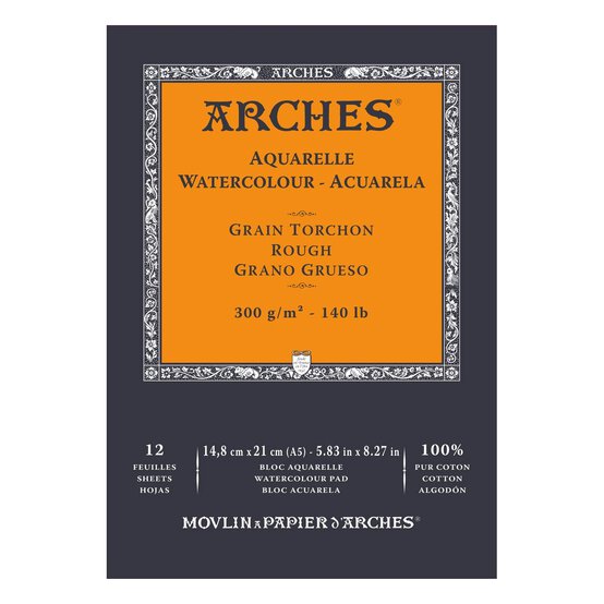 Arches Rough 300g Watercolour Paper A5 12 Sheets image number 1