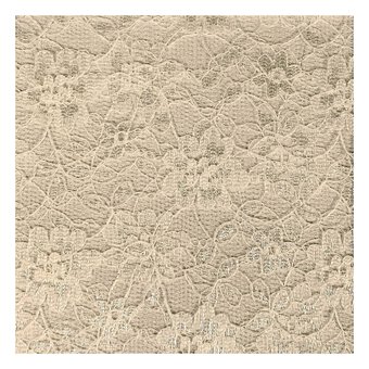 Beige Polyester Floral Lace Fabric by the Metre