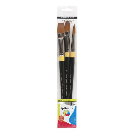 Daler-Rowney System3 Acrylic 302 Long Handle Brush Set 3 Pack image number 1