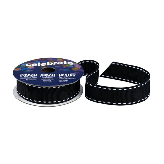 Black Grosgrain Running Stitch Ribbon 15mm x 4m image number 1