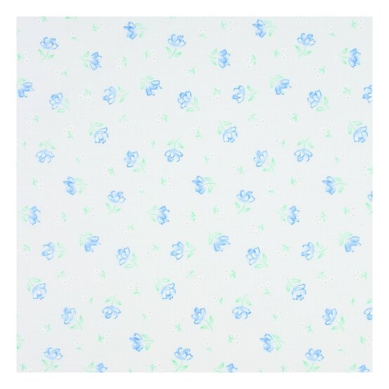 Blue and White Floral Polycotton Fabric by the Metre image number 2