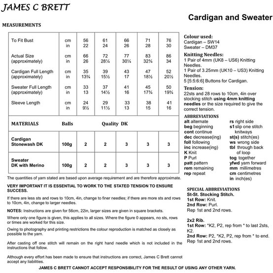 James C Brett Stonewash DK Cardigan and Jumper Pattern JB662 image number 2