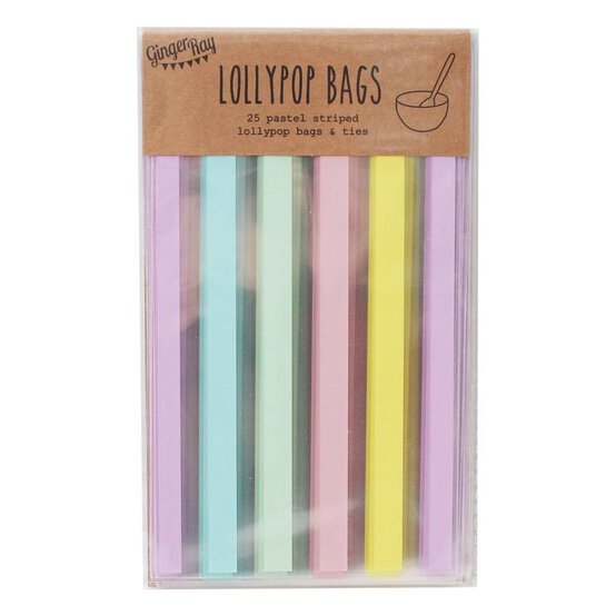 Ginger Ray Pastel Multi Stripe Lollipop Bags and Ties 25 Pack image number 2