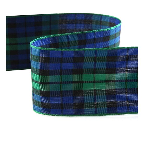 Blue Tartan Ribbon 36mm x 5m image number 1