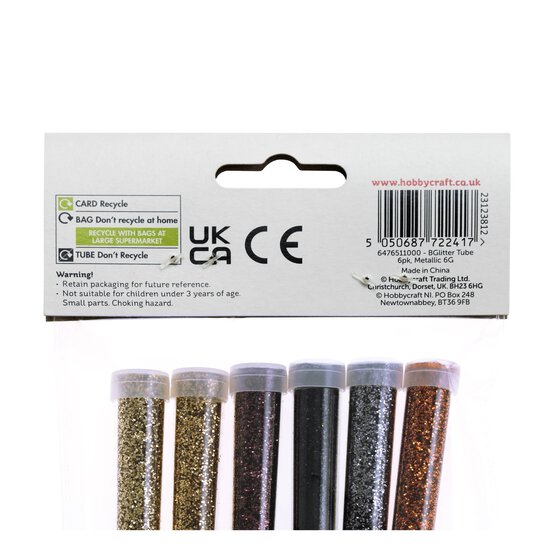 Metallic Biodegradable Glitter Tubes 6g 6 Pack image number 6