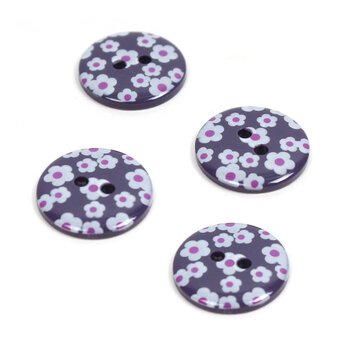 Hemline Blue Novelty Patterned Button 4 Pack