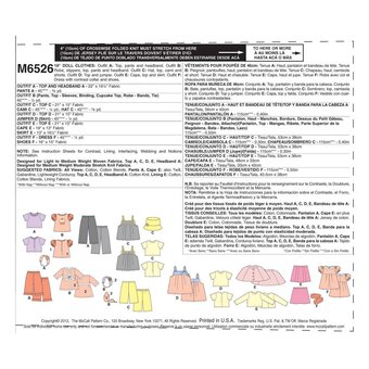 McCall&rsquo;s Doll Clothes Sewing Pattern M6526