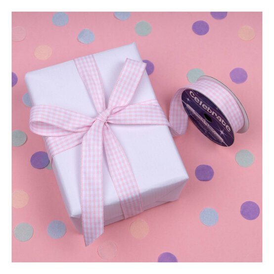 Light Pink Gingham Ribbon 15mm x 4m image number 5