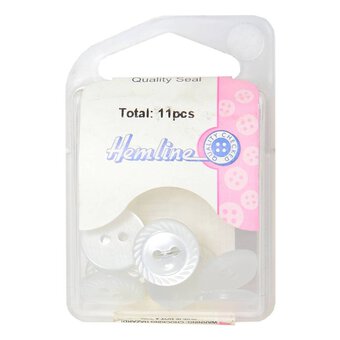 Hemline White Basic Cut Edge Button 11 Pack