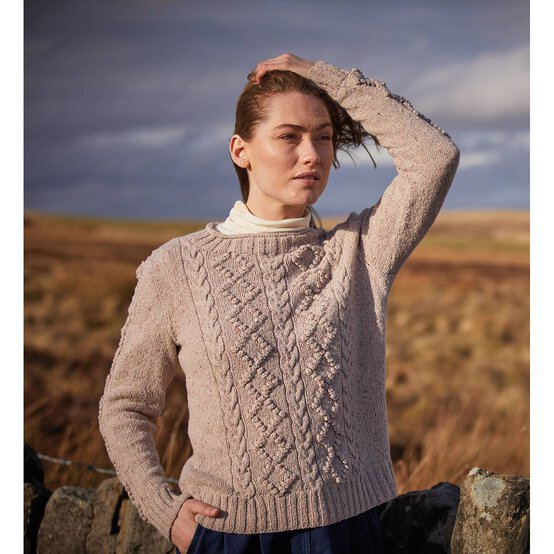 Sirdar Haworth Tweed Crew Neck Cable Jumper Pattern 10146 image number 5