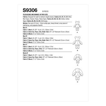 Simplicity Plush Bears and Bunnies Sewing Pattern S9306