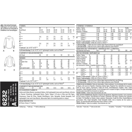 New Look Women and Men's Shirt Sewing Pattern 6232 image number 3