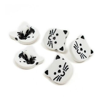 Hemline White Novelty Cat Button 5 Pack
