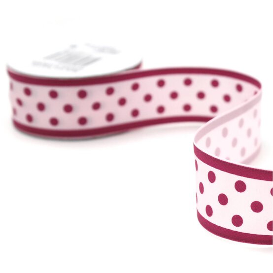 Red Polka Dot Satin Ribbon 25mm x 2.5m image number 3