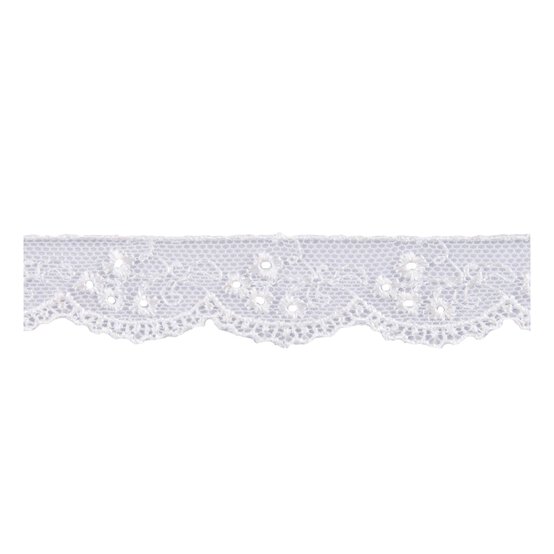 Cream Rayon Embroidery on Tulle Lace Trim by the Metre image number 1