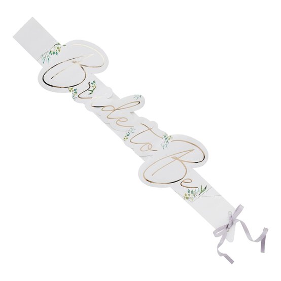 White and Gold Bride to Be Sash image number 1