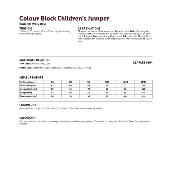 Knitcraft Colour Block Children&rsquo;s Jumper Digital Pattern 0294 image number 3
