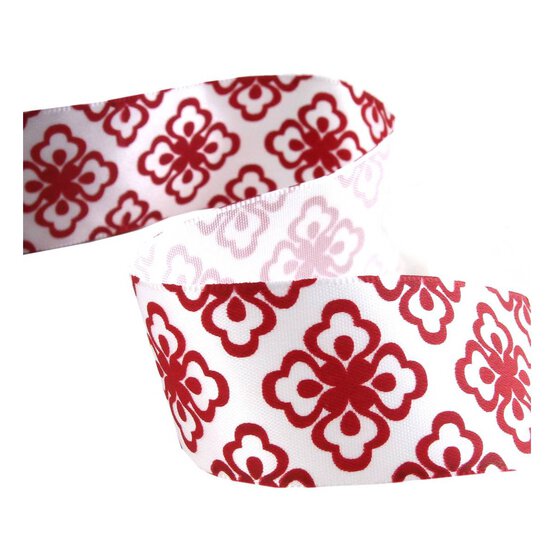Red and White Diamond Mosaic Satin Ribbon 25mm x 4m image number 1