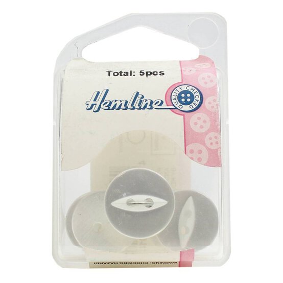 Hemline White Basic Fish Eye Button 5 Pack