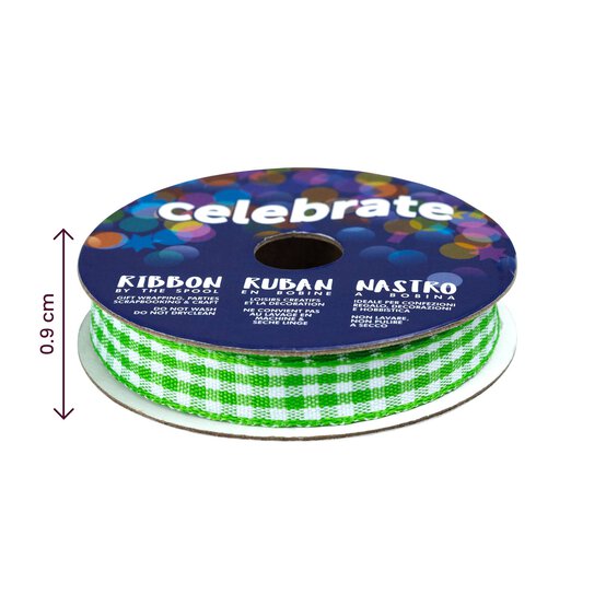 Lime Gingham Ribbon 9mm x 5m image number 4