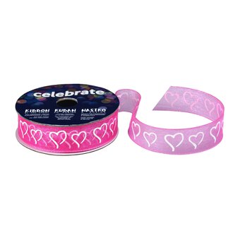 Hot Pink Curly Hearts Ribbon 15mm x 3.5m