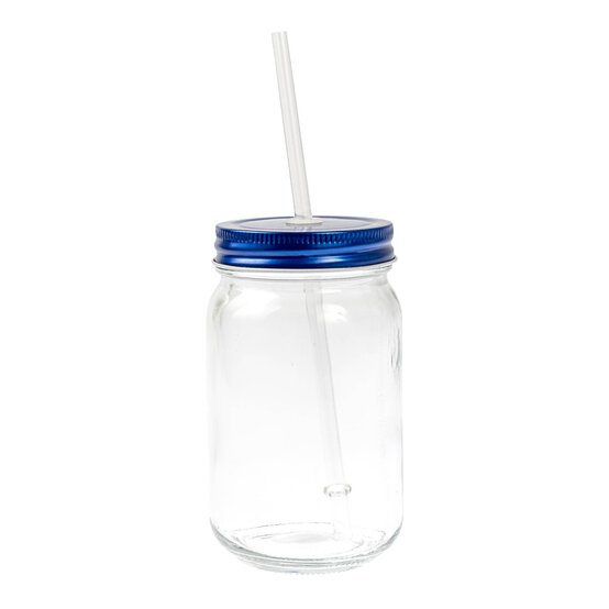 Blue Glass Drinking Jar with a Straw image number 1