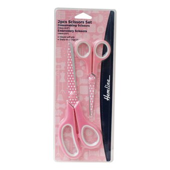 Hemline Dotty Pink Soft Grip Scissors Set 2 Pieces