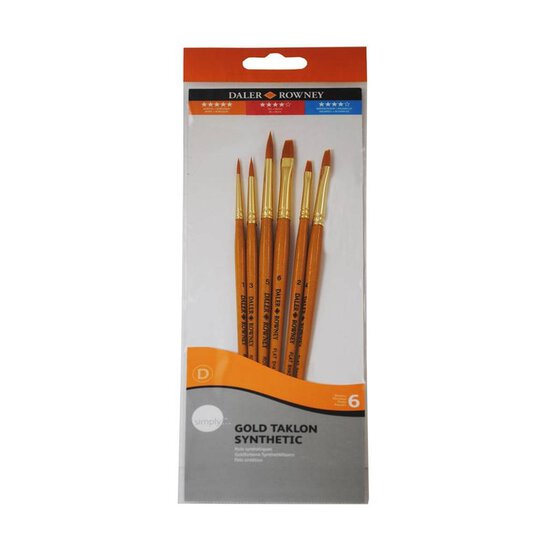 Daler-Rowney Gold Taklon Medium Synthetic Brushes 6 Pack image number 1