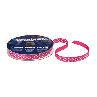 Hot Pink Grosgrain Polka Dot Ribbon 6mm x 5m