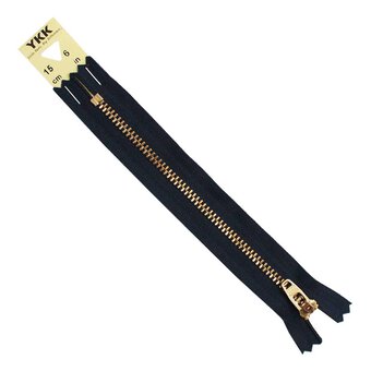 YKK Navy Blue Brass Jeans Zip 15cm