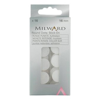 Milward White Stick-On Hoop and Loop Round Dots 16mm 16 Pack
