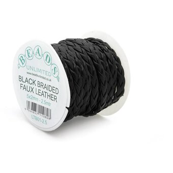 Beads Unlimited Black Braided Faux Leather 2.5m