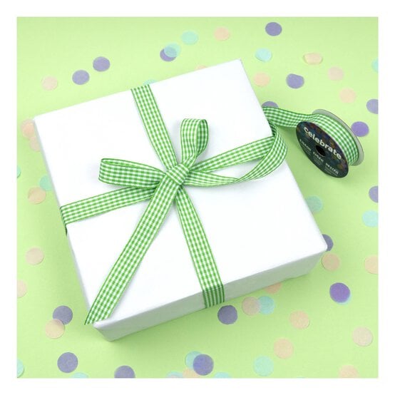 Lime Gingham Ribbon 15mm x 4m image number 5