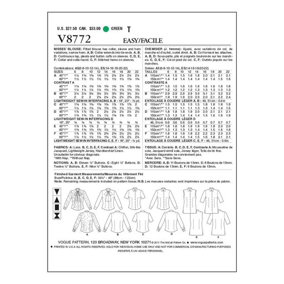 Vogue Women&rsquo;s Blouse Sewing Pattern V8772 (14-22) image number 2
