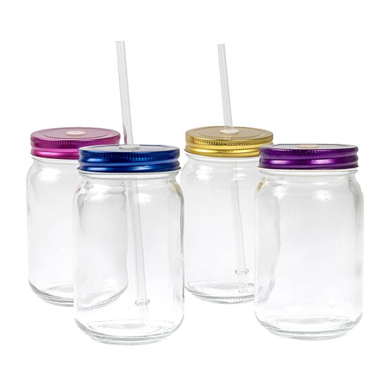 Purple Glass Drinking Jar with a Straw image number 2