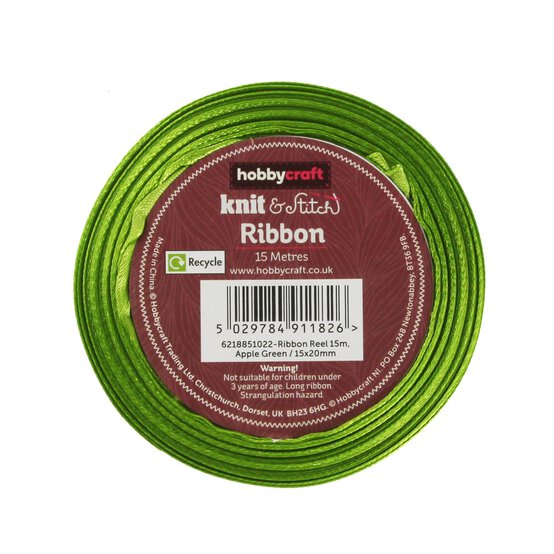 Apple Green Satin Ribbon 20mm x 15m image number 3