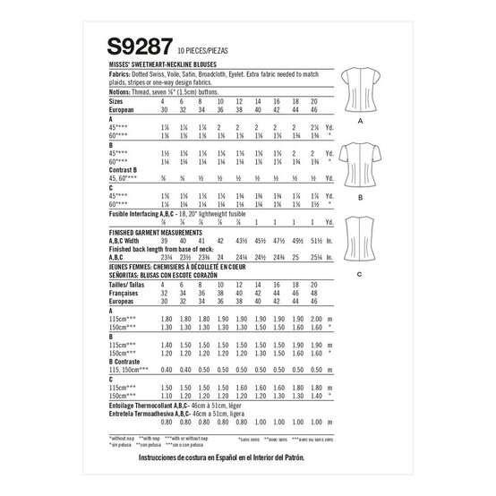 Simplicity Sweetheart Blouse Sewing Pattern S9287 (12-20) image number 2