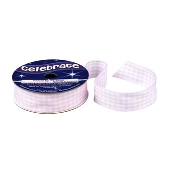 Light Pink Gingham Ribbon 15mm x 4m