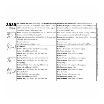 Simplicity Dog Clothes Sewing Pattern 3939 (S-L)