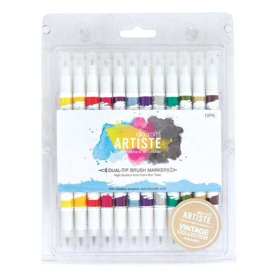 Vintage Dual Tip Brush Markers 12 Pack image number 1