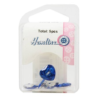Hemline Royal Blue Crystal Heart Shaped Buttons 5 Pack