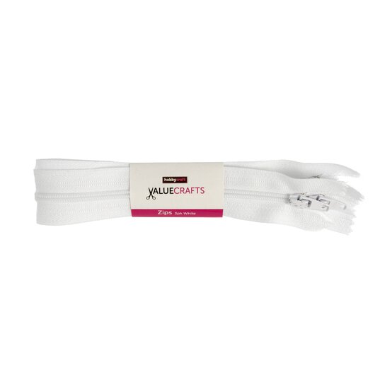 Valuecrafts White Zips 27cm 3 Pack image number 3
